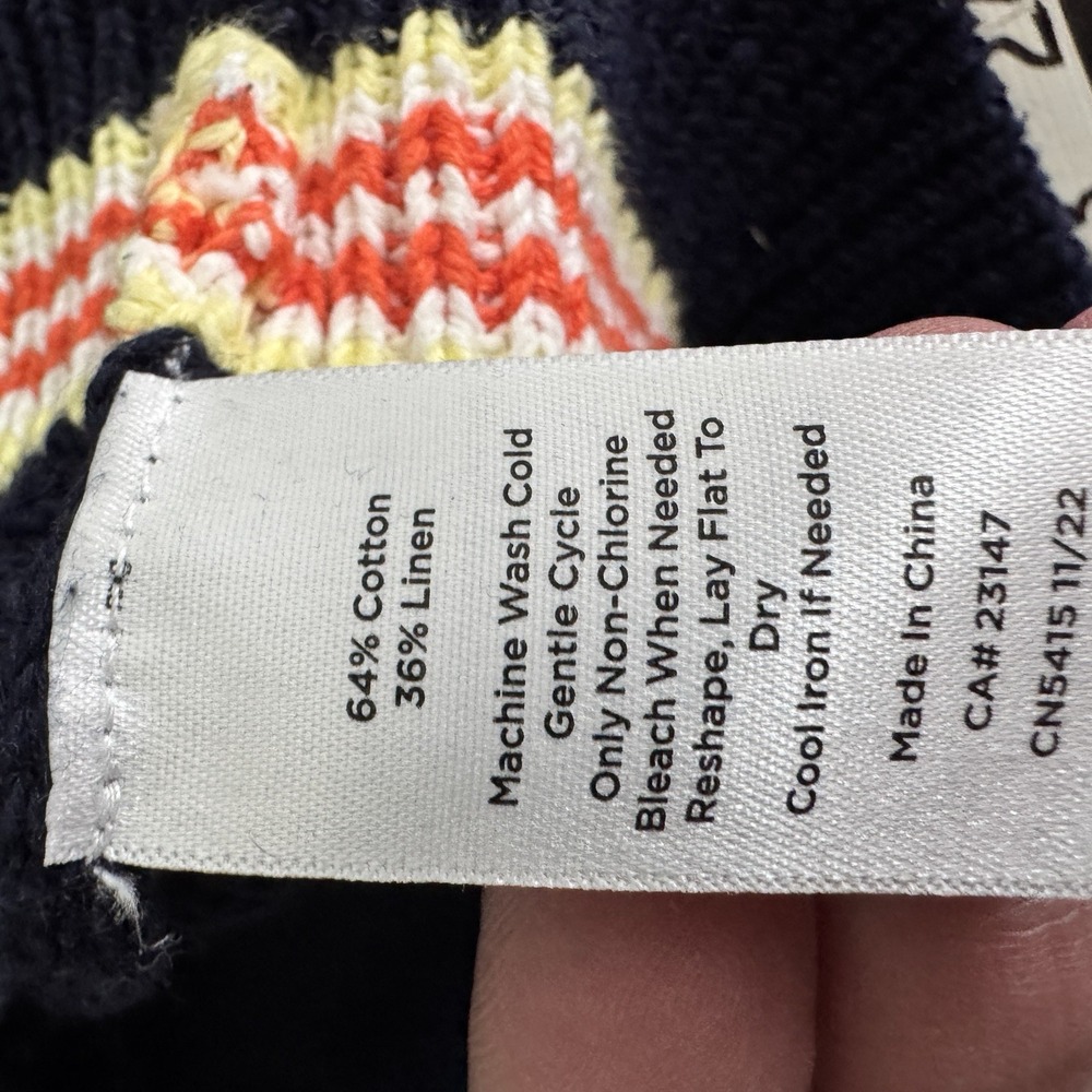 Talbots Cricket V Neck Sweater L Petite Navy Linen Blend Cable Knit Old Money - Picture 6 of 9